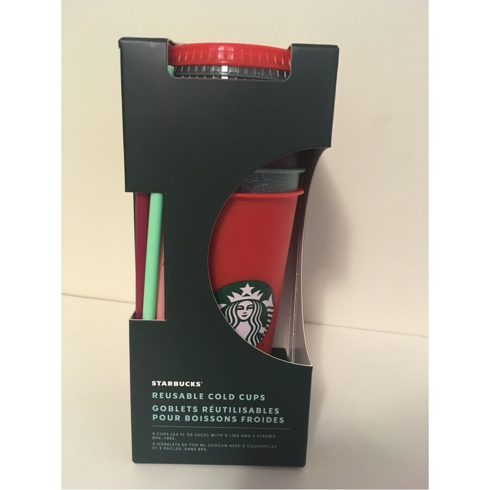 NIB Starbucks Reusable Color Festive Theme Cold Cup Set